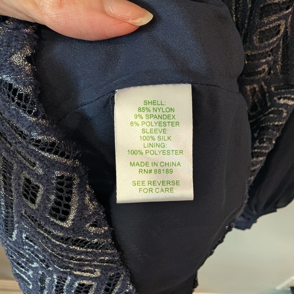 Lilly Pulitzer Navy and Metallic  Silver Dress Sz 0 - Picture 5 of 10